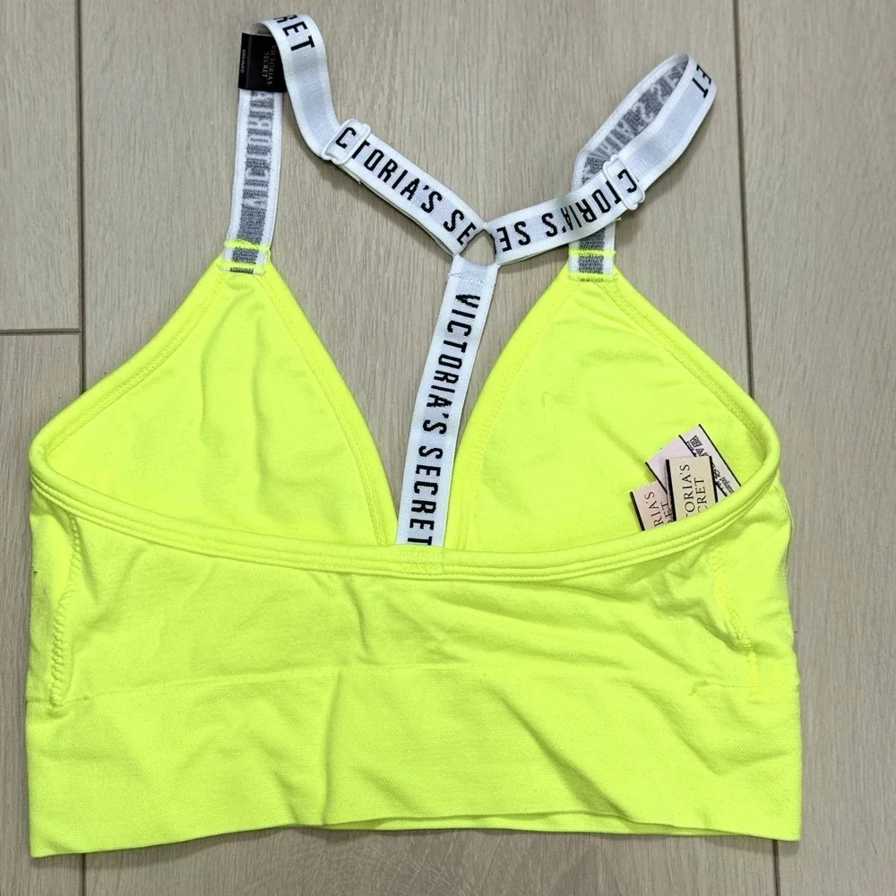 Victoria's Secret‎ Size Small Sport Neon Yellow Logo Band Racerback Sports Bra